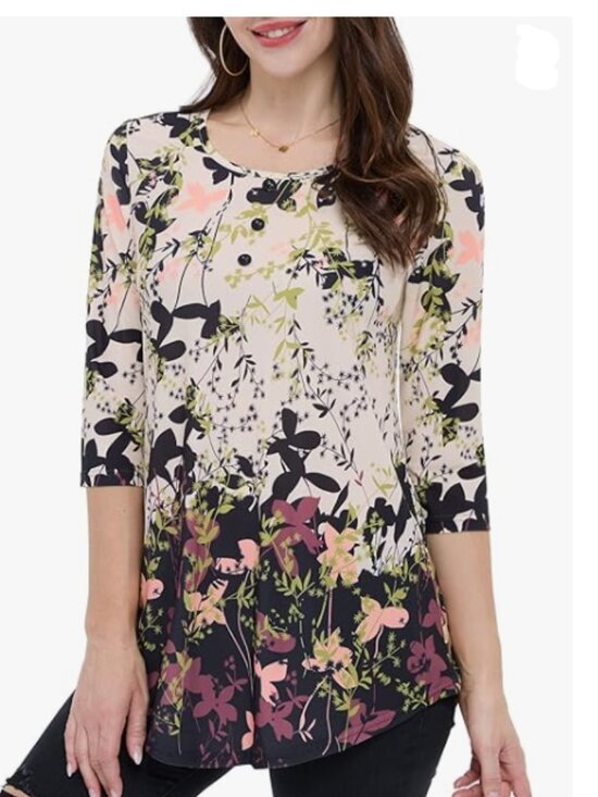Amazon Tops - BAISHENGGT Apricot Floral 3/4 Sleeve Tunic Top Size 2XL New With Tags